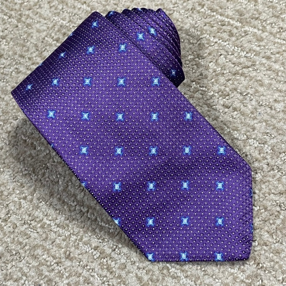 Brooks Brothers Silk Necktie Preppy Purple Blue Geometric Square Dot Formal USA
